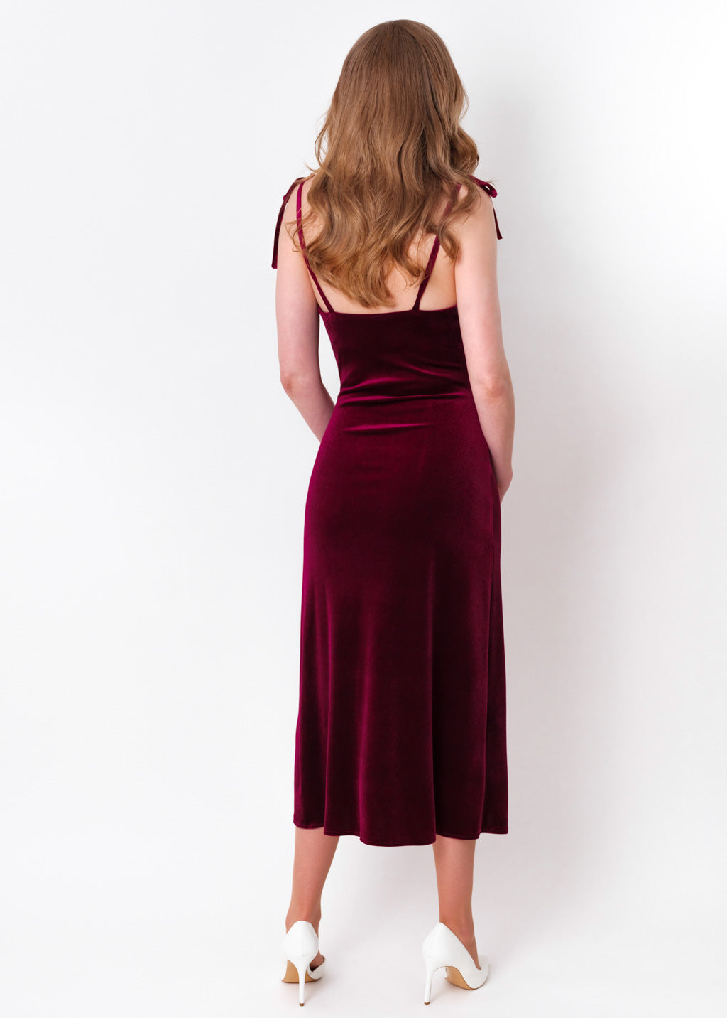 Plum burgundy slip slit velvet bodycon dress