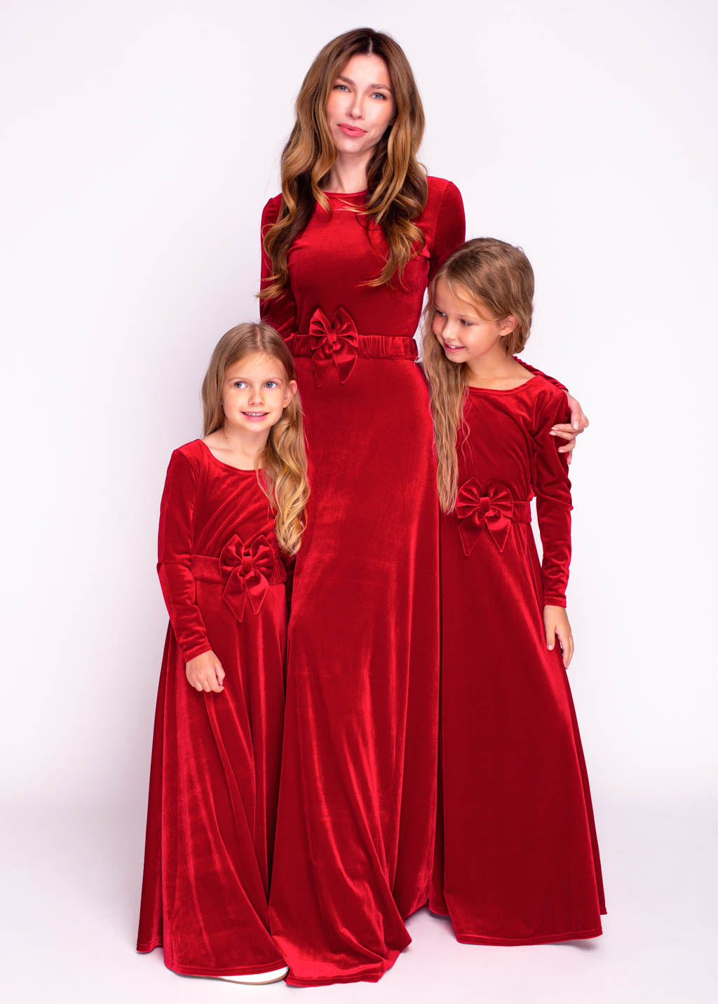 Mommy and me red long velvet adult dresses