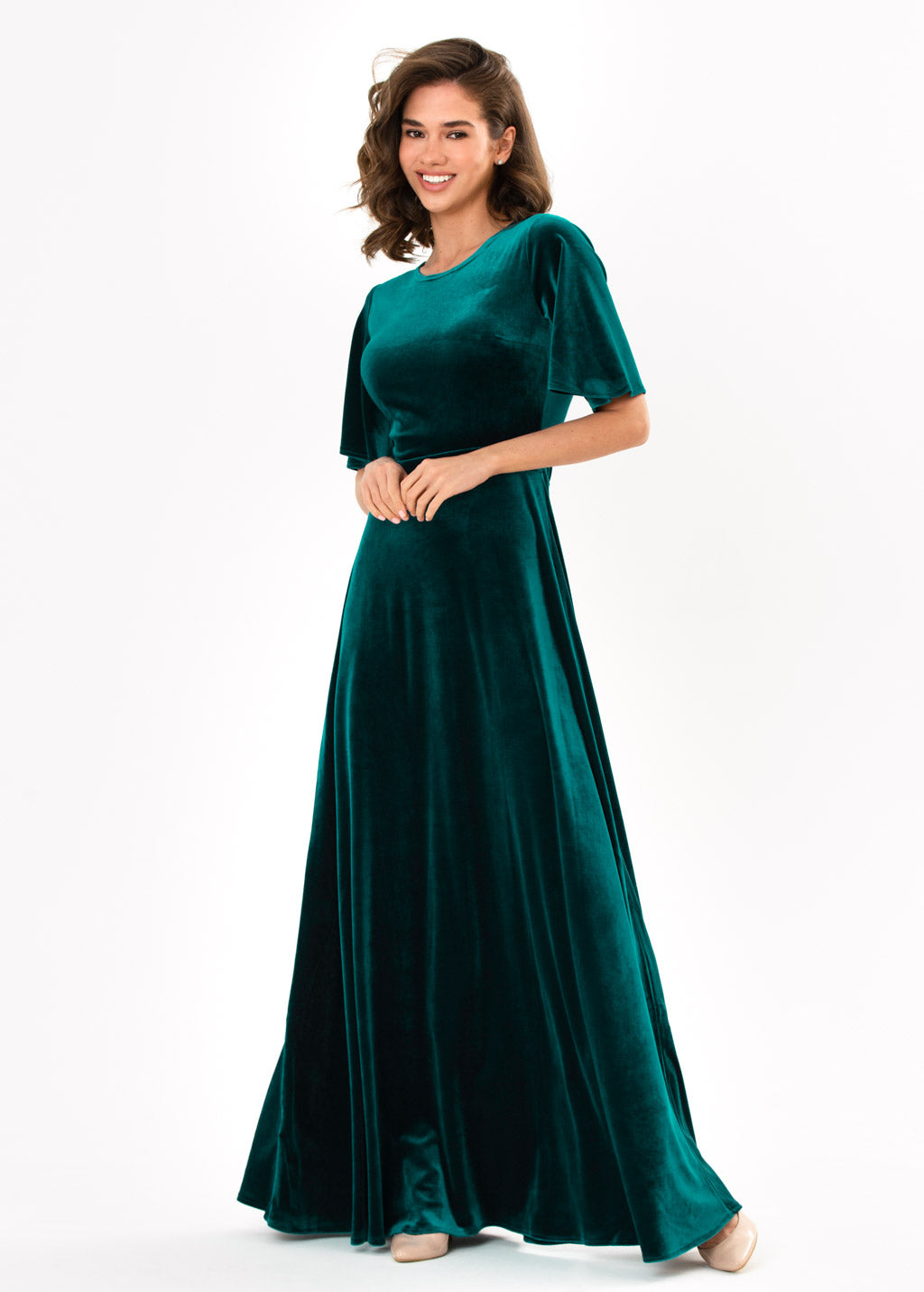 Teal green velvet long dress