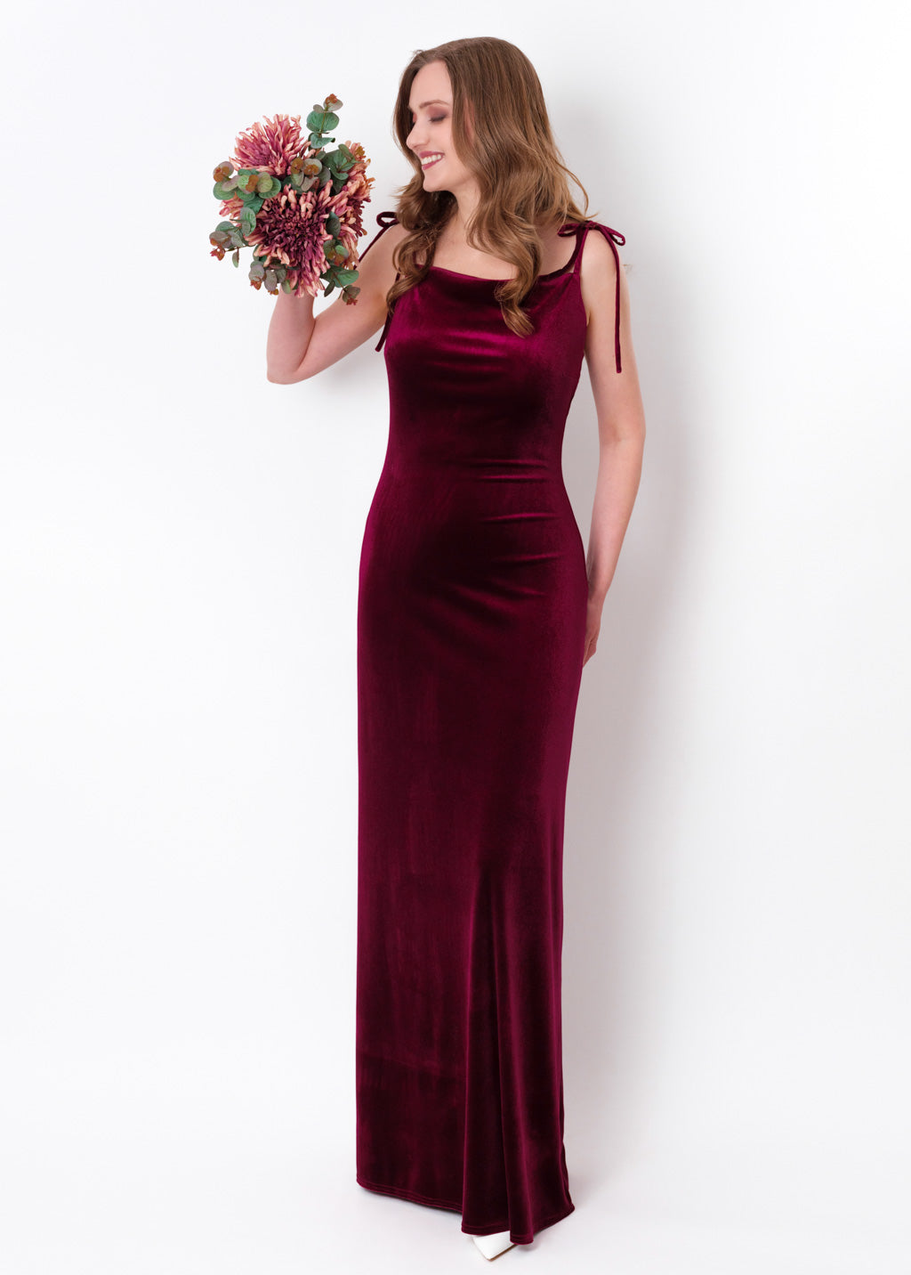 Plum burgundy slip velvet bodycon long dress