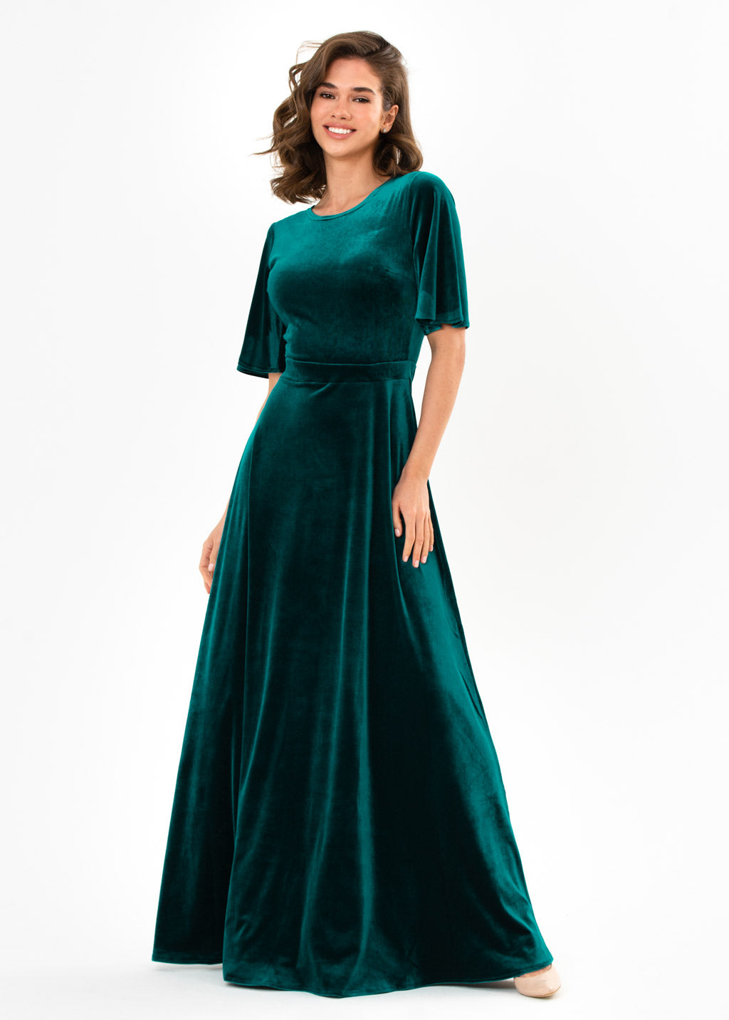 Teal green velvet long dress