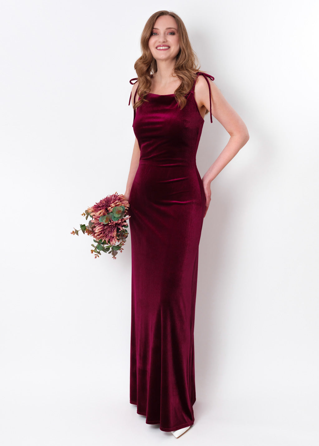 Plum burgundy slip velvet bodycon long dress