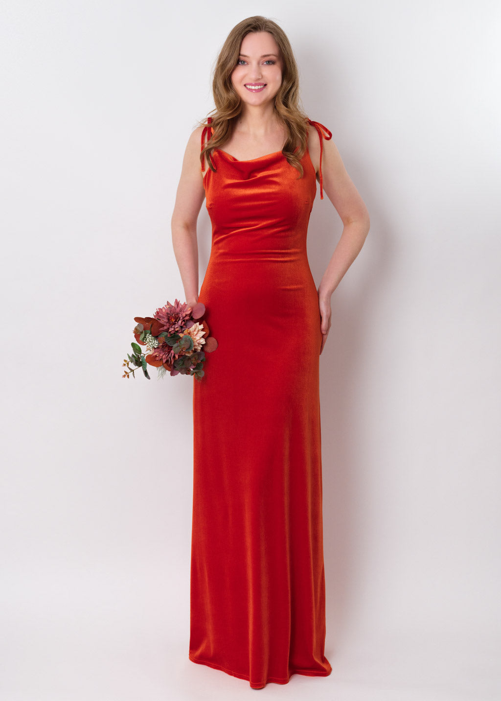 Rust orange slip velvet bodycon long dress