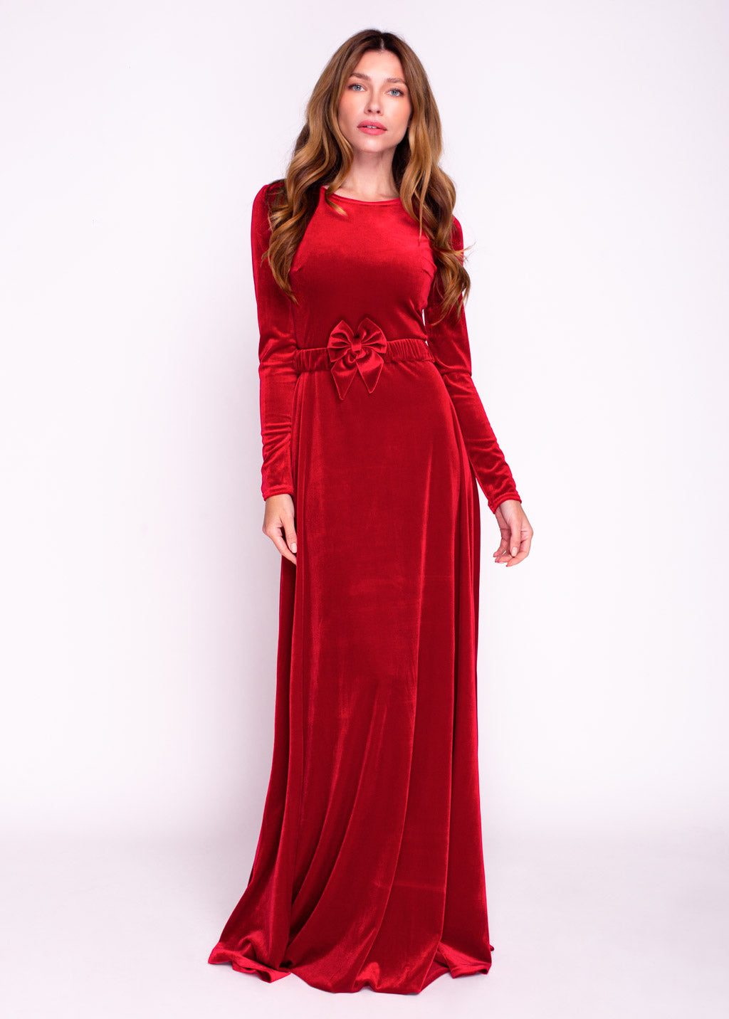 Mommy and me red long velvet adult dresses