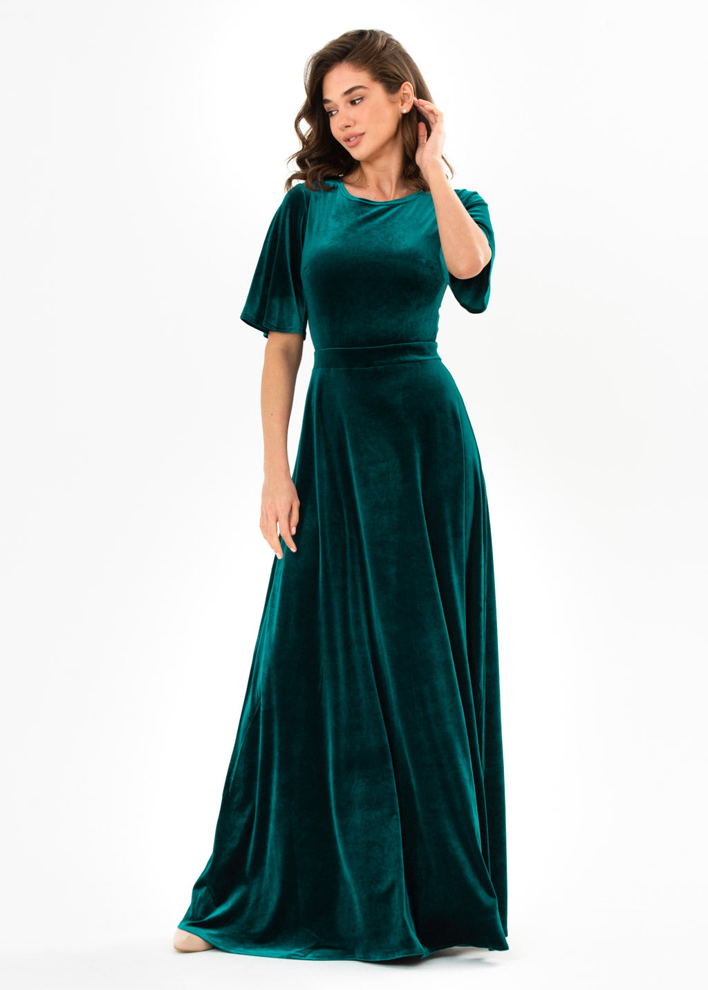 Teal green velvet long dress