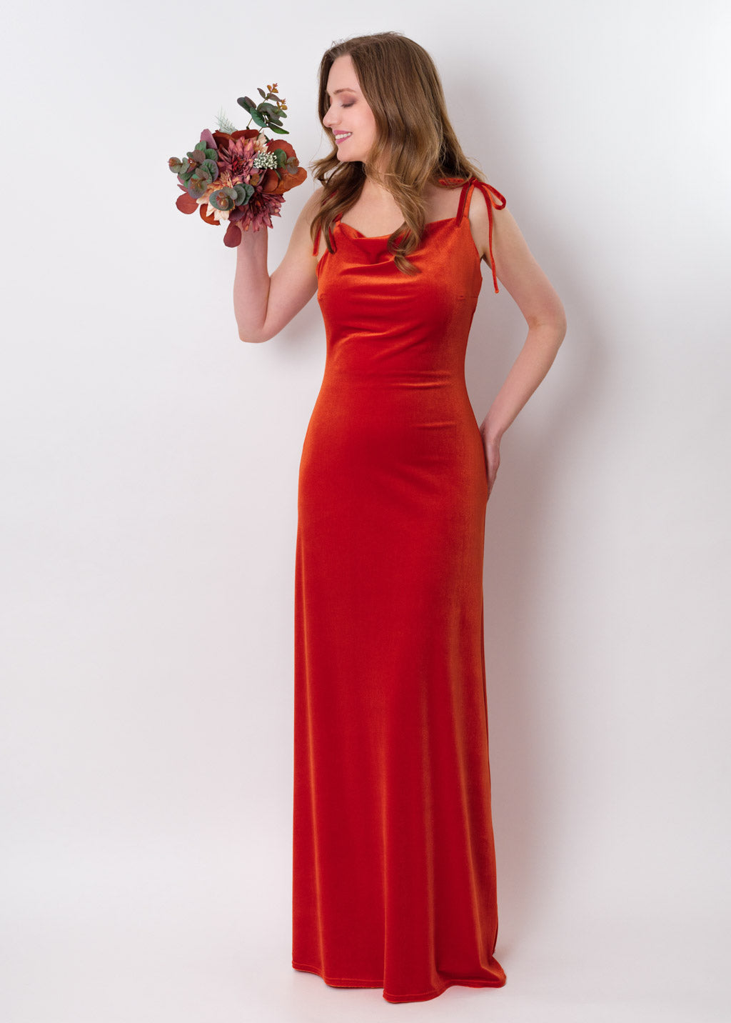 Rust orange slip velvet bodycon long dress