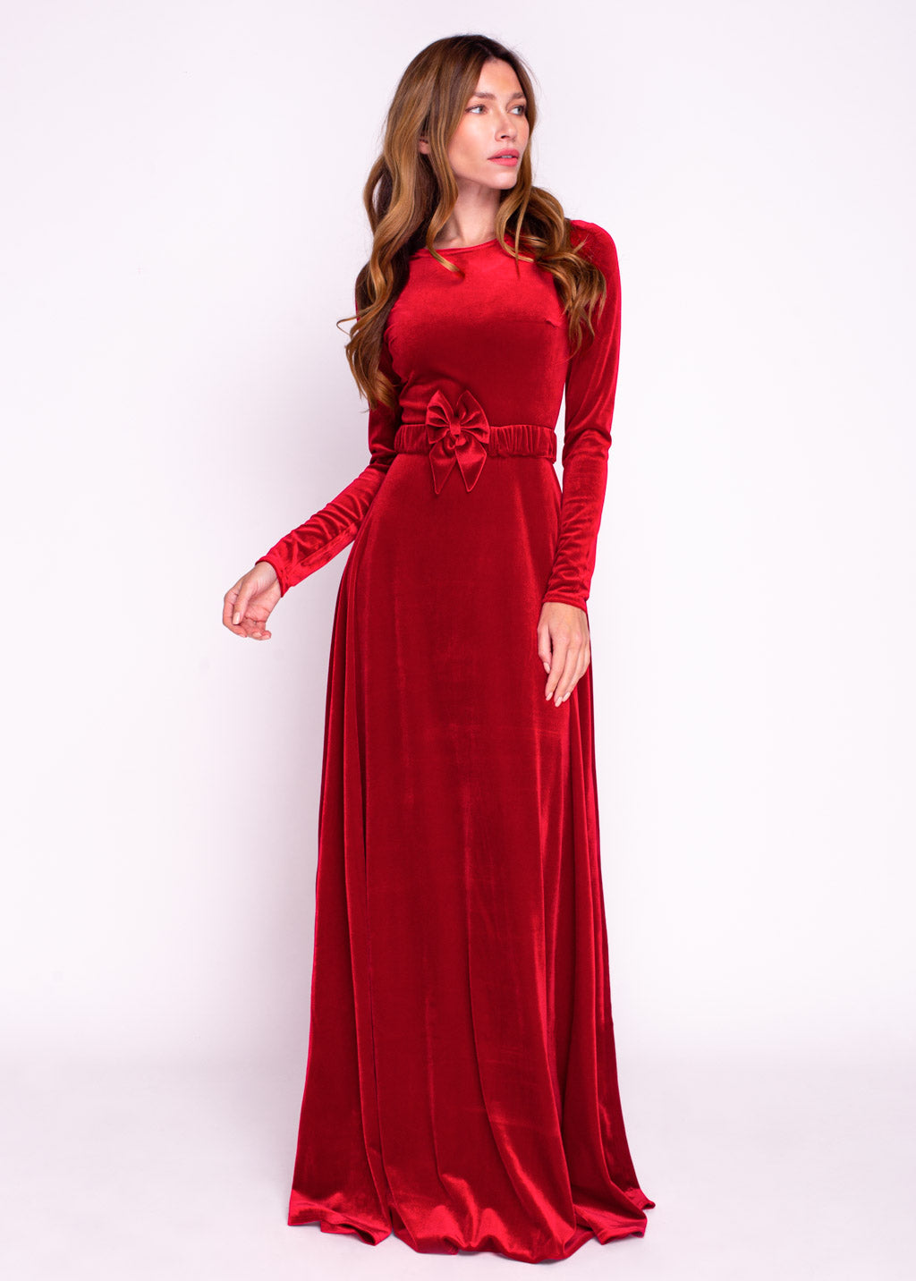 Mommy and me red long velvet adult dresses