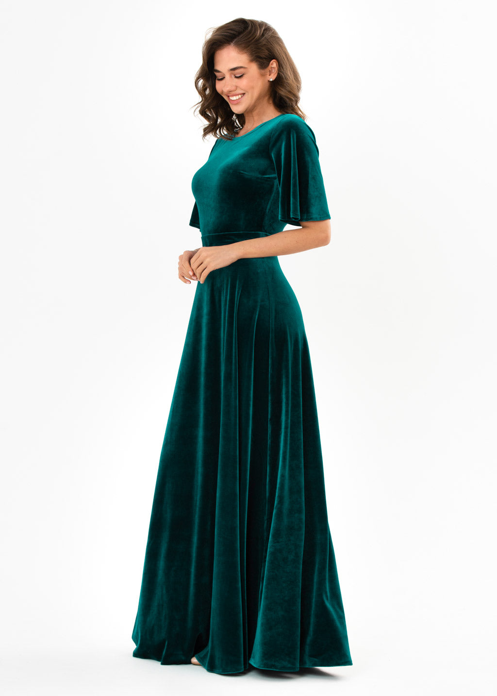 Teal green velvet long dress