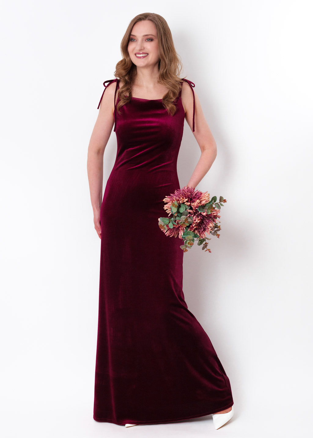 Plum burgundy slip velvet bodycon long dress