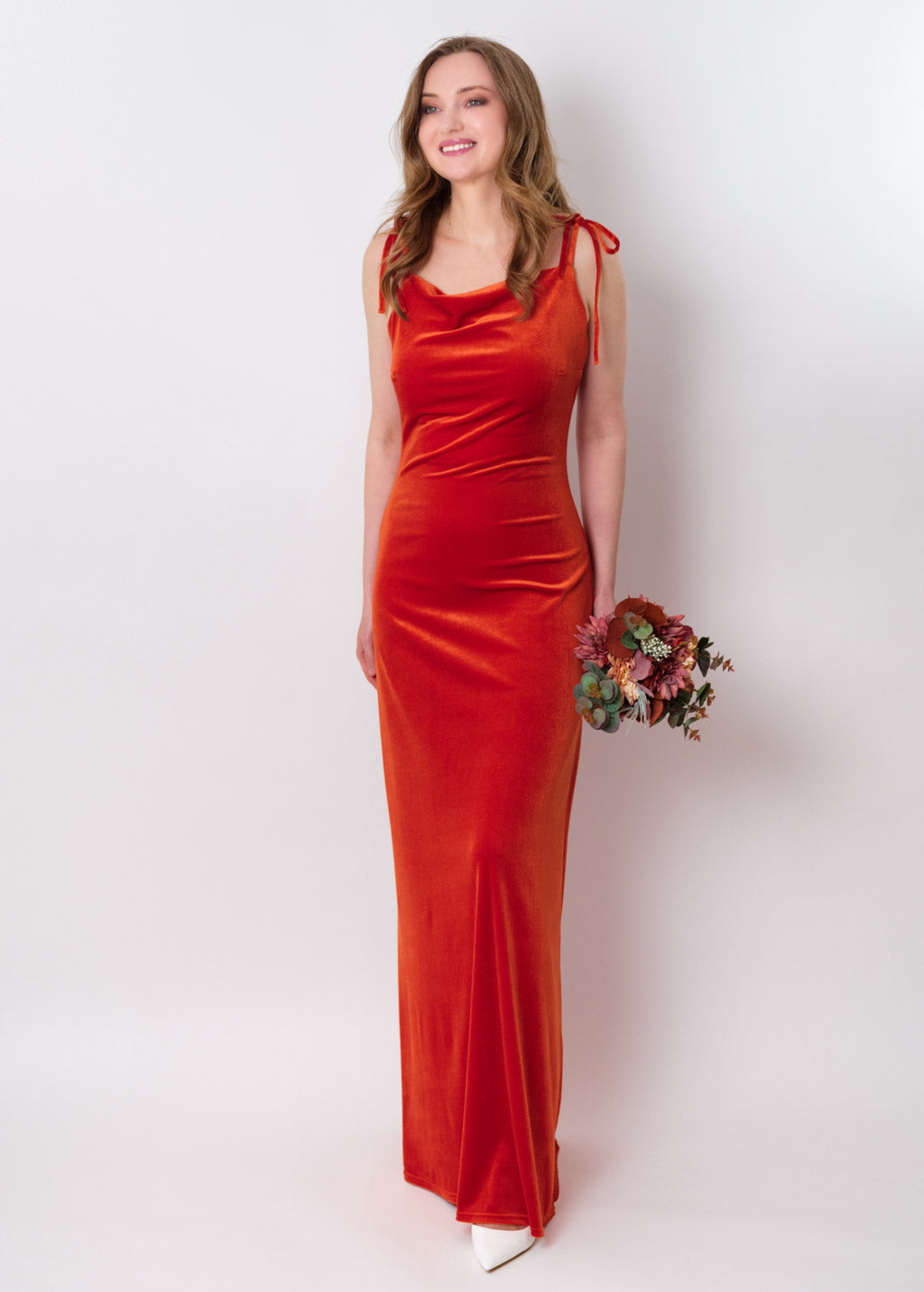 Rust orange slip velvet bodycon long dress