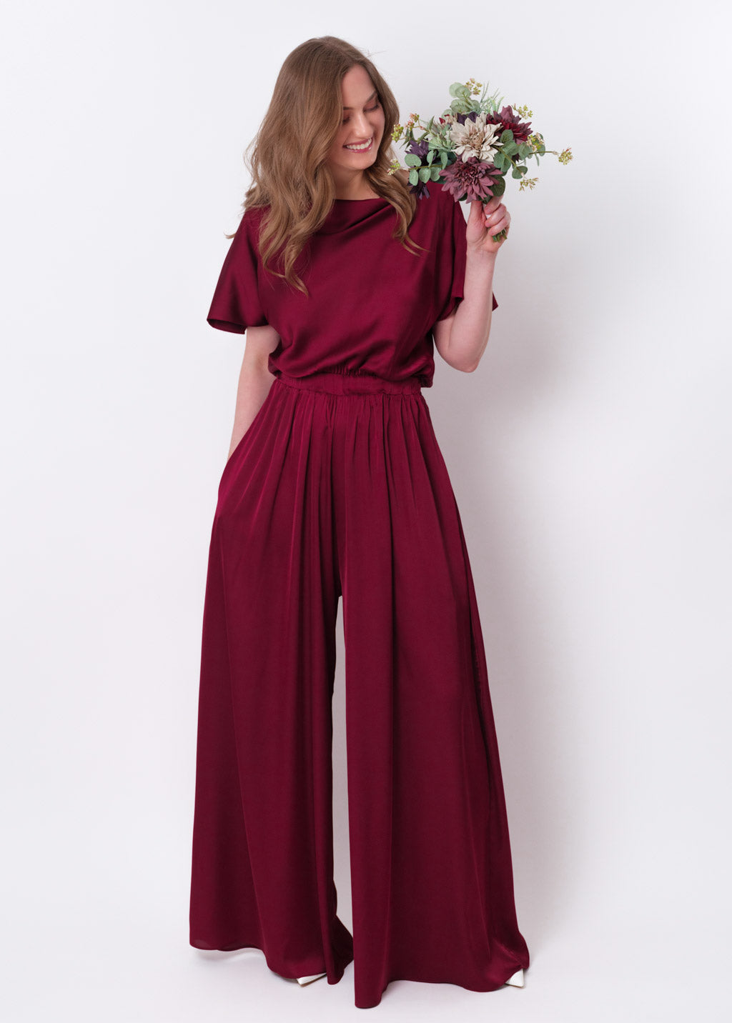 Burgundy silk jumpsuit