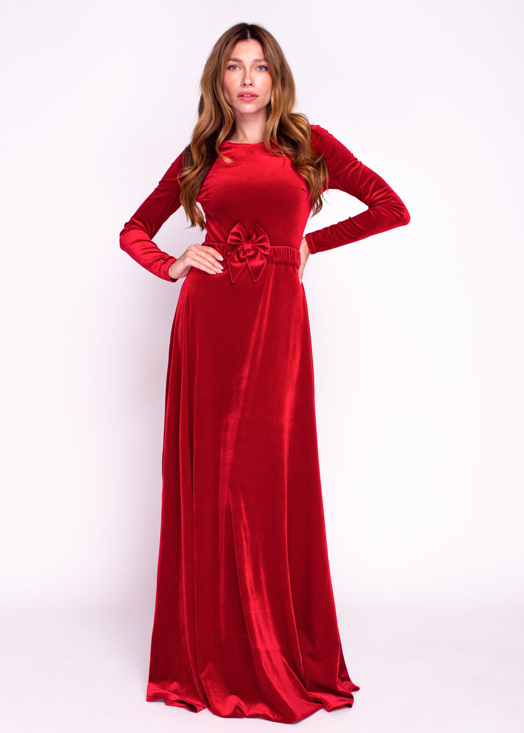 Mommy and me red long velvet adult dresses