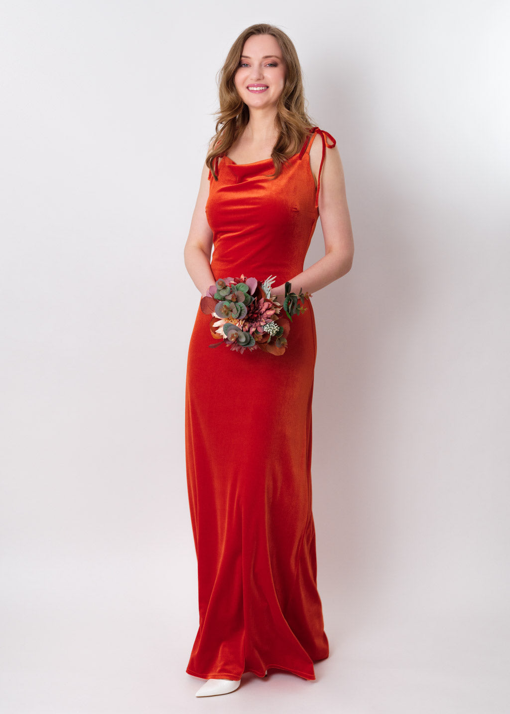 Rust orange slip velvet bodycon long dress