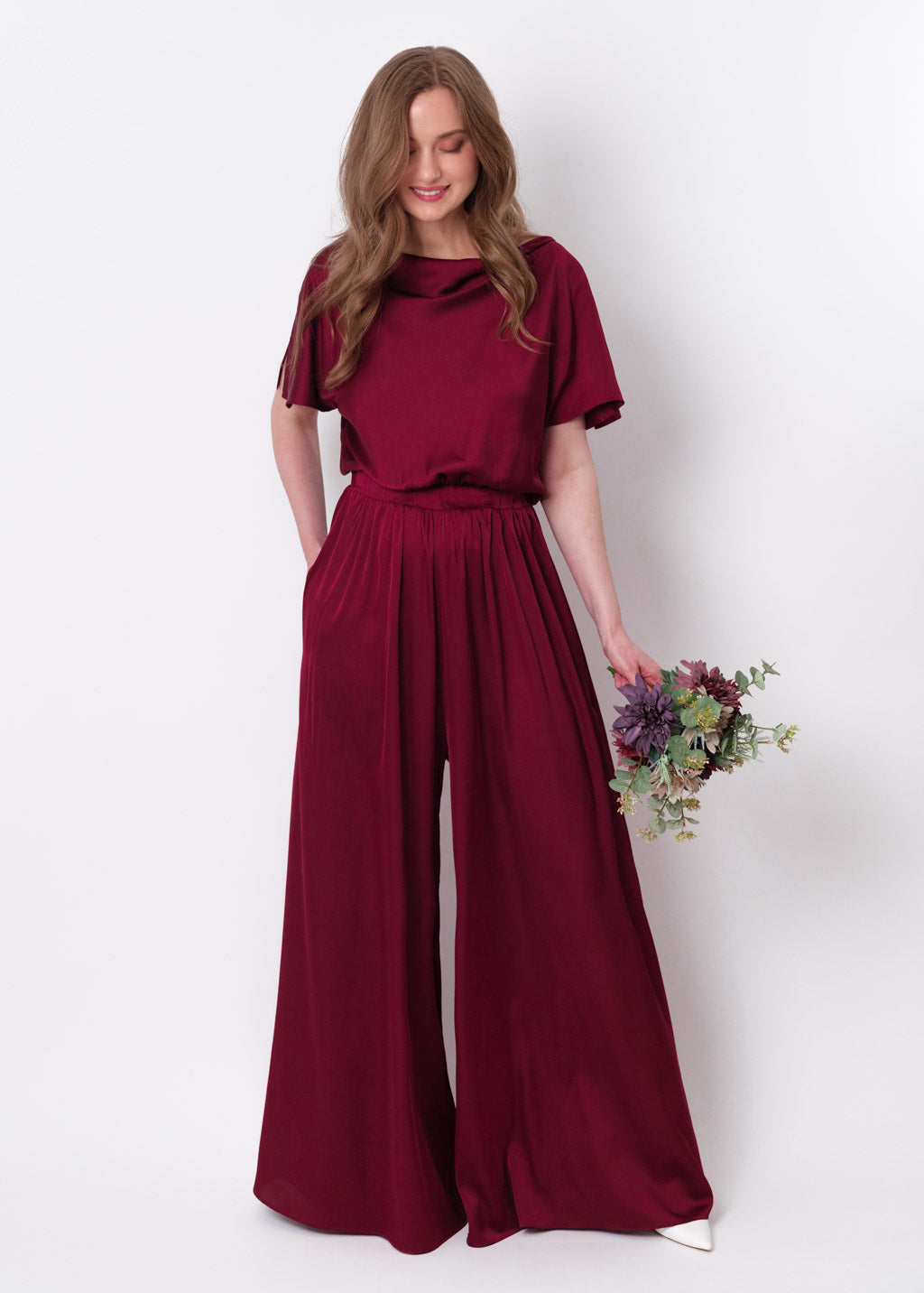 Burgundy silk jumpsuit