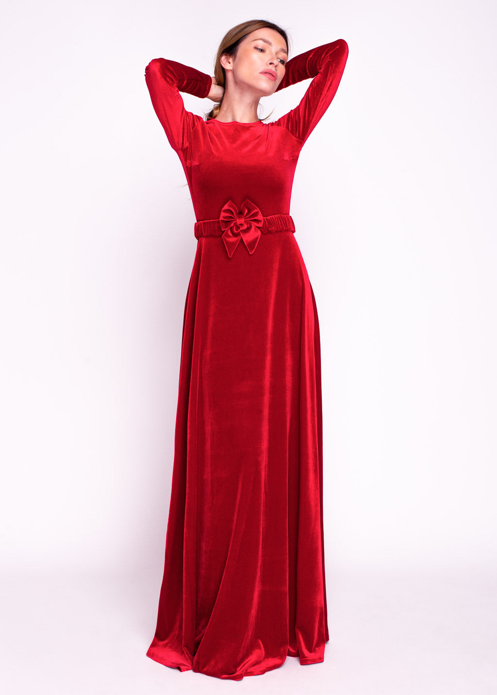 Mommy and me red long velvet adult dresses