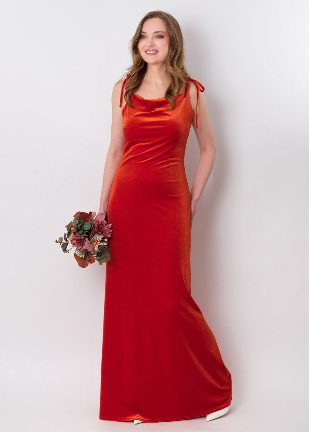 Rust orange slip velvet bodycon long dress