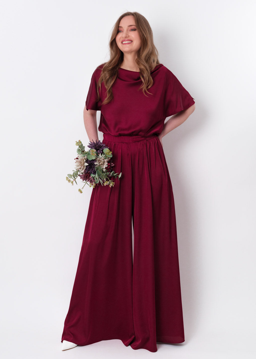 Burgundy silk jumpsuit