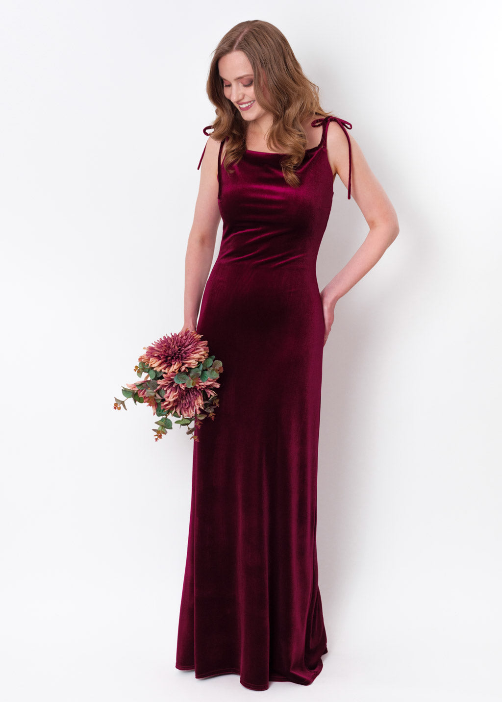 Plum burgundy slip velvet bodycon long dress