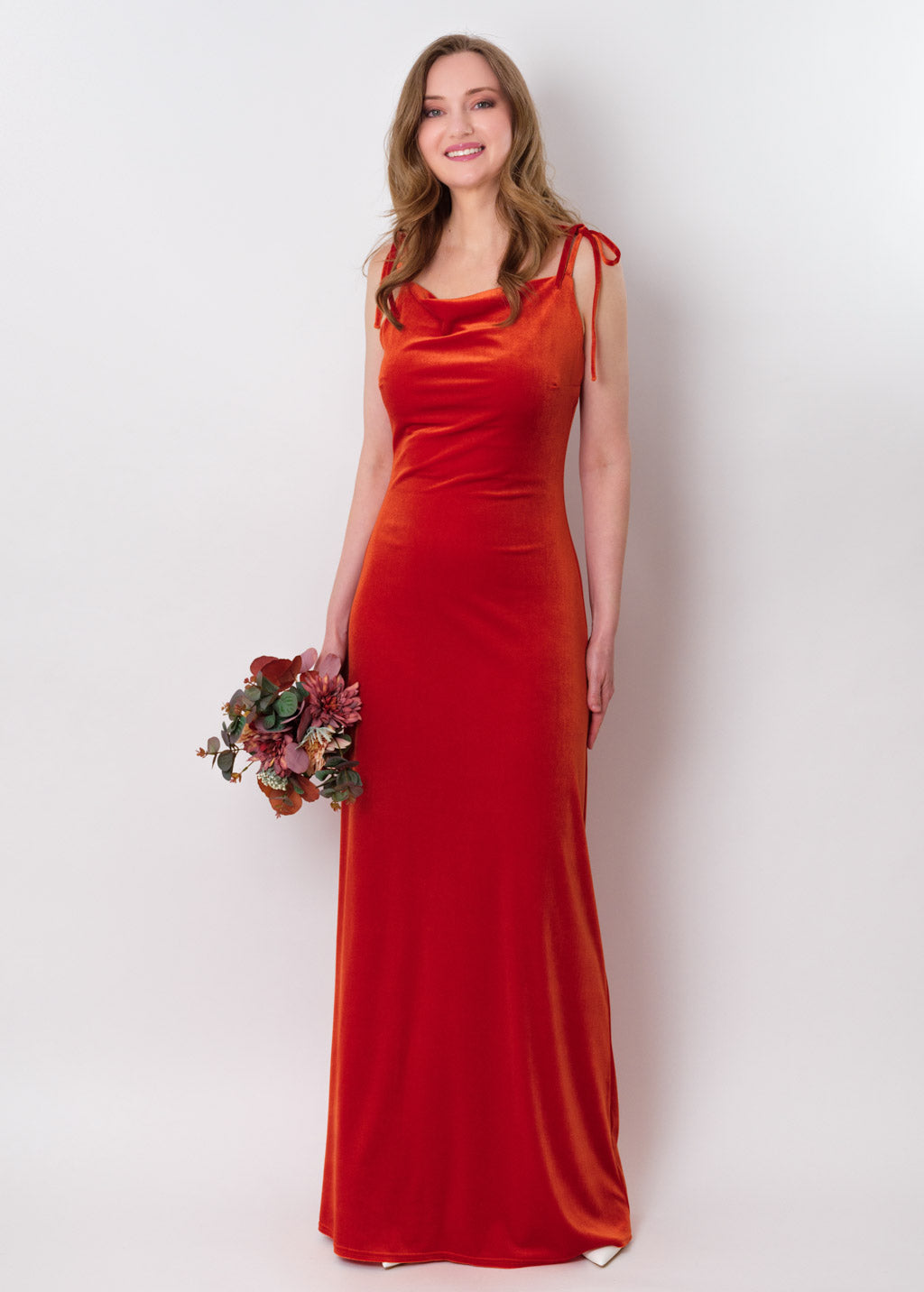 Rust orange slip velvet bodycon long dress