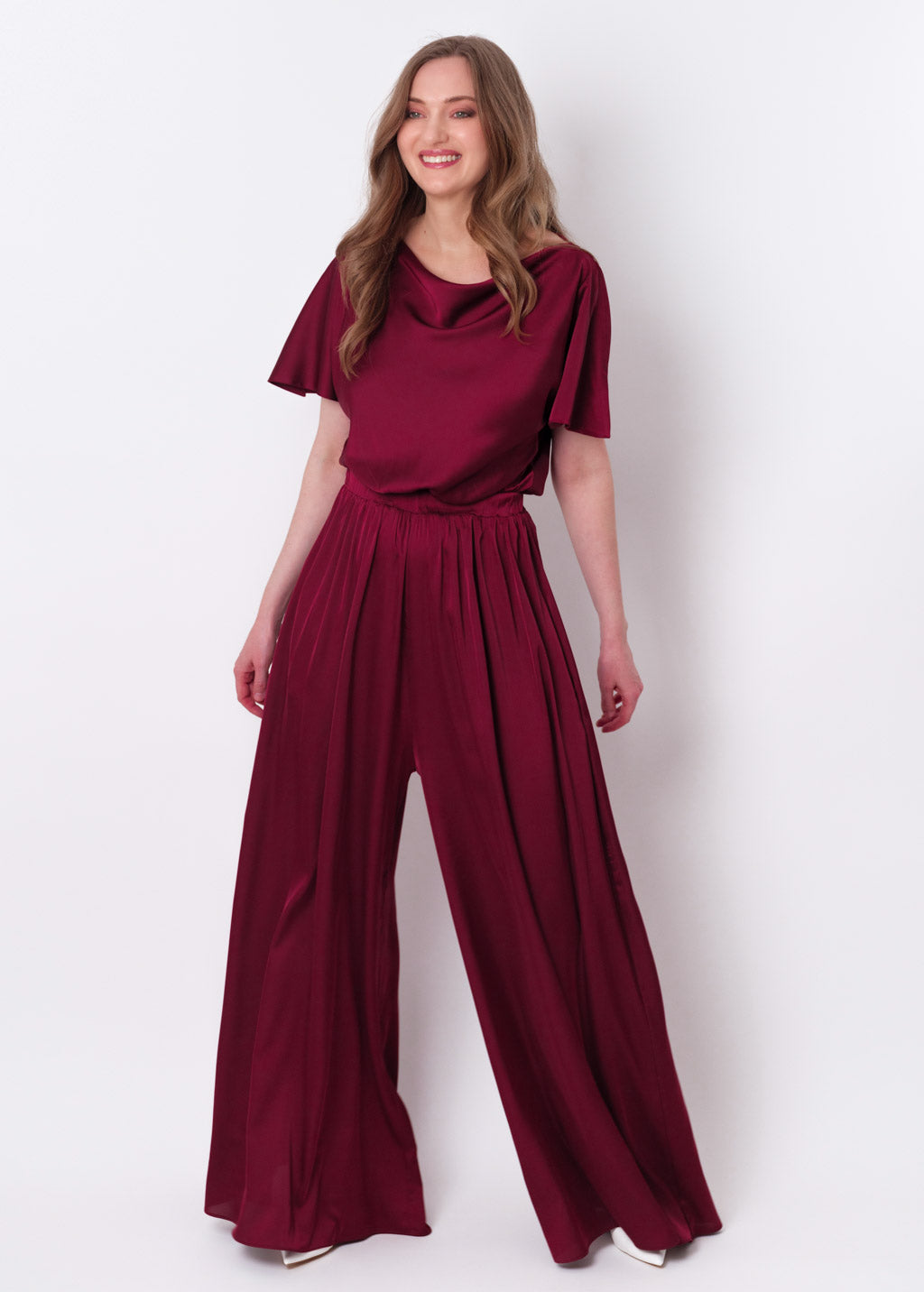 Burgundy silk jumpsuit