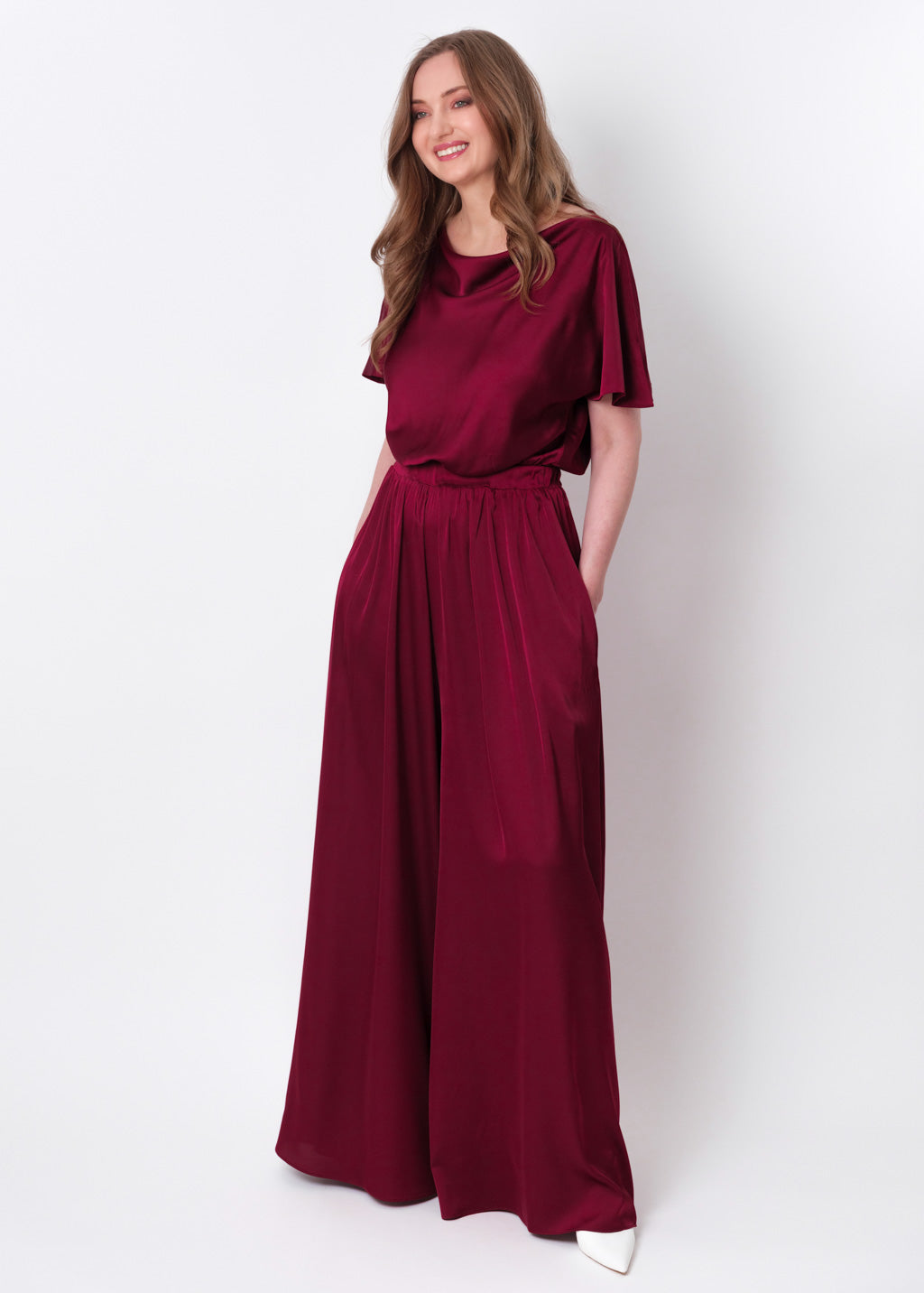 Burgundy silk jumpsuit