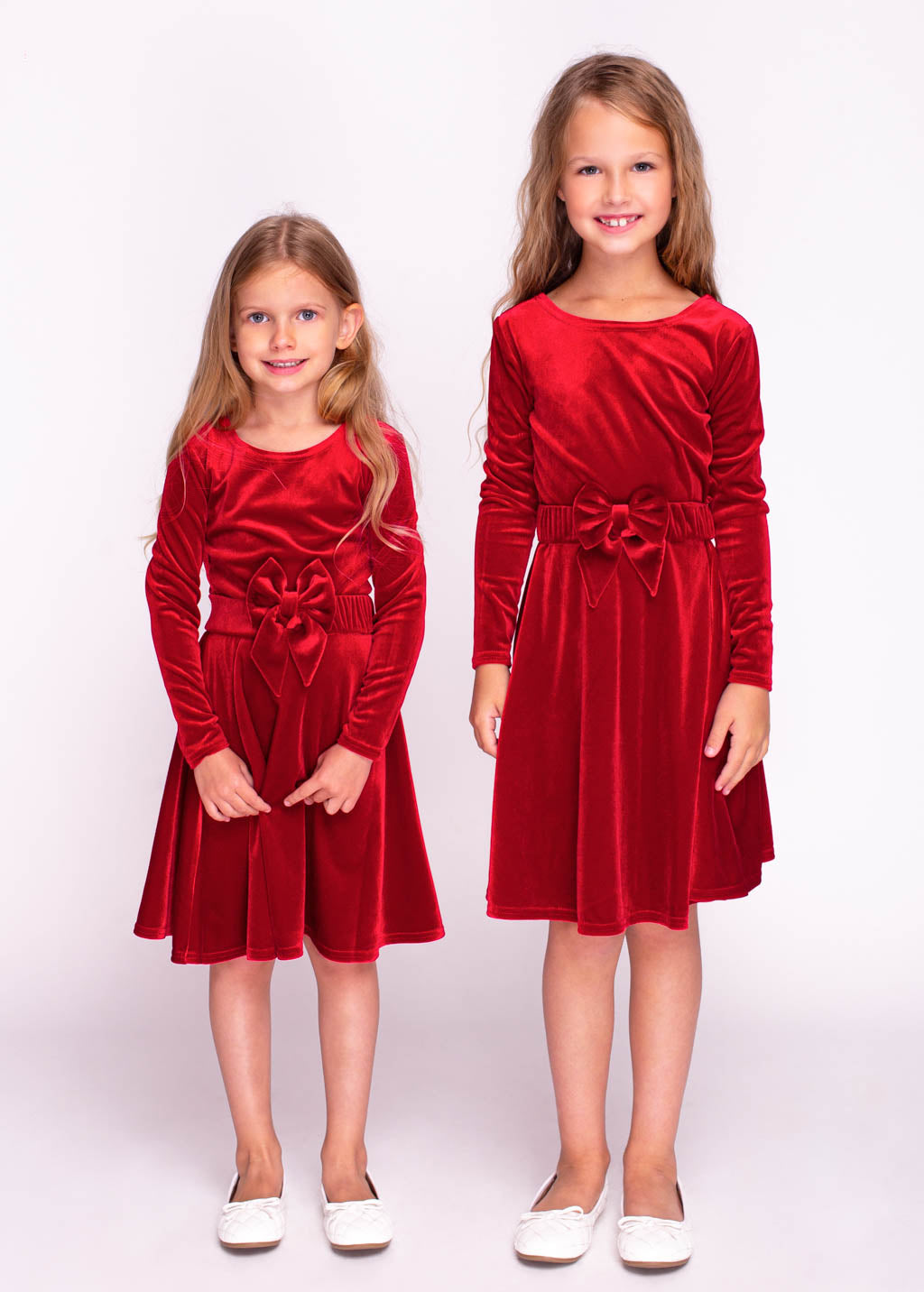 Red girl velvet dress with bow belt
