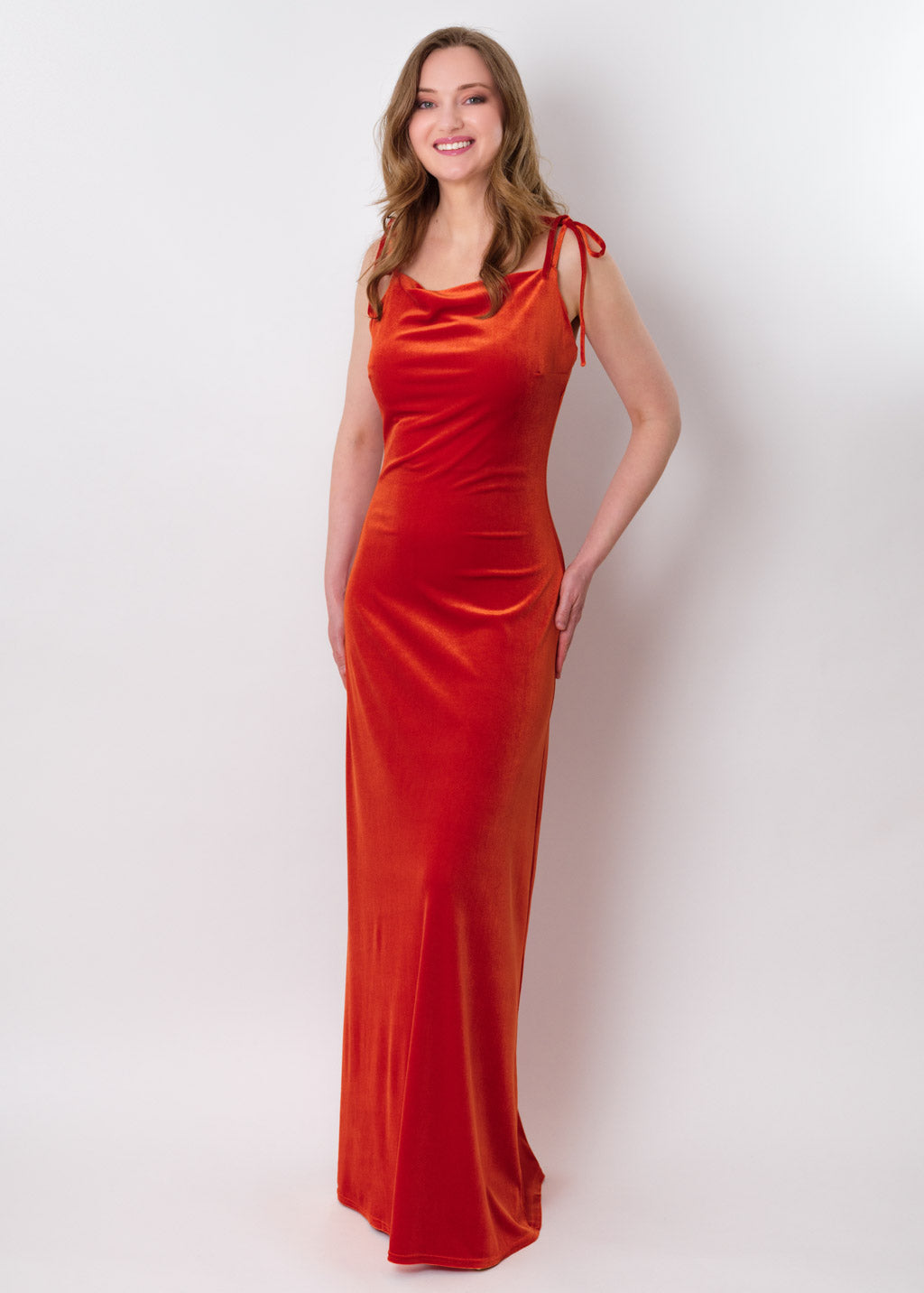 Rust orange slip velvet bodycon long dress