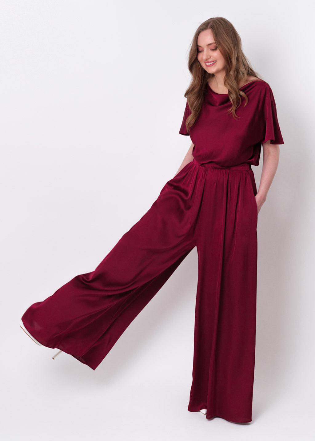 Burgundy silk jumpsuit