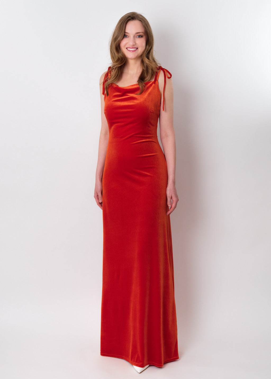 Rust orange slip velvet bodycon long dress