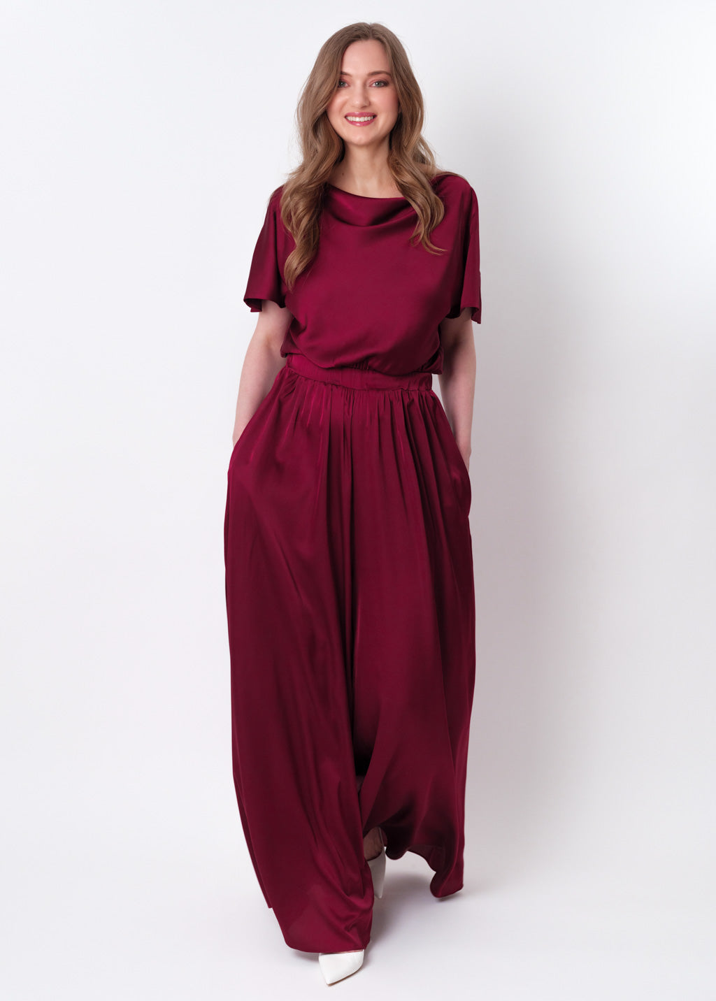Burgundy silk jumpsuit