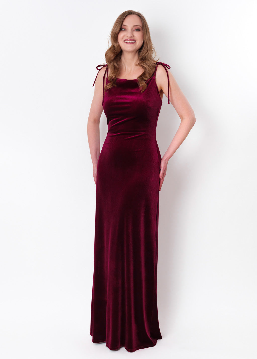 Plum burgundy slip velvet bodycon long dress