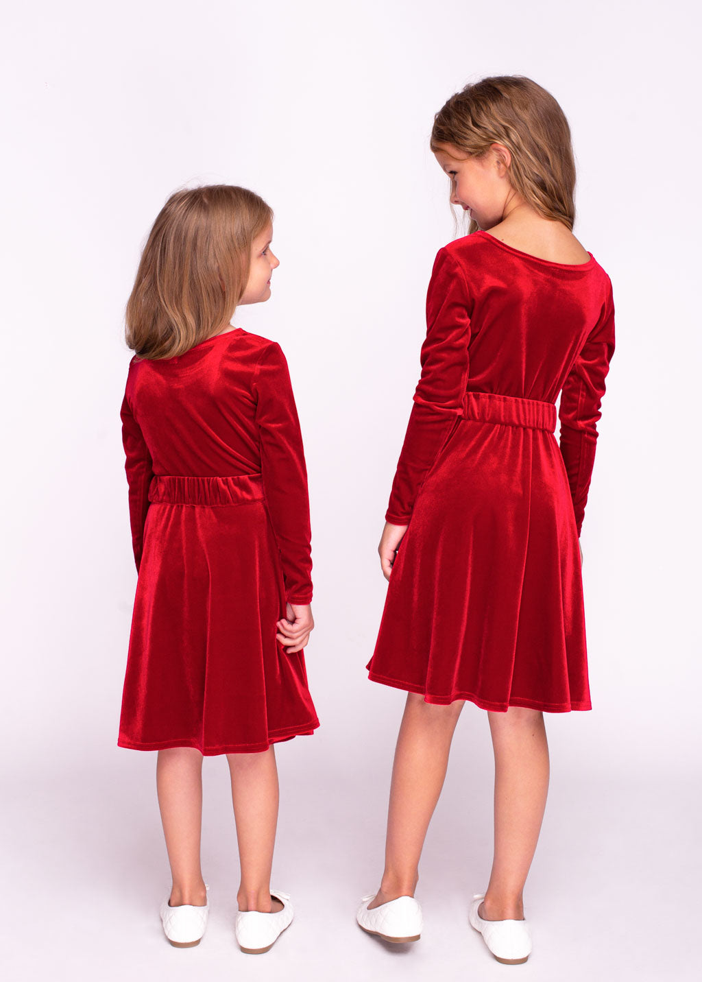Red girl velvet dress with bow belt