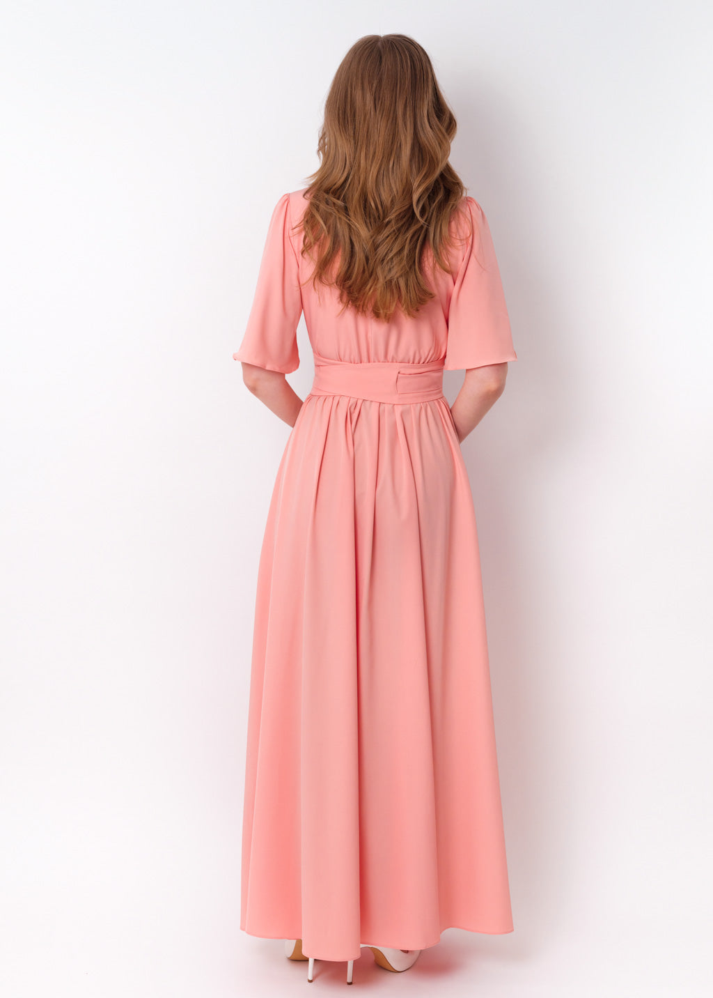Blush pink long dress with belt