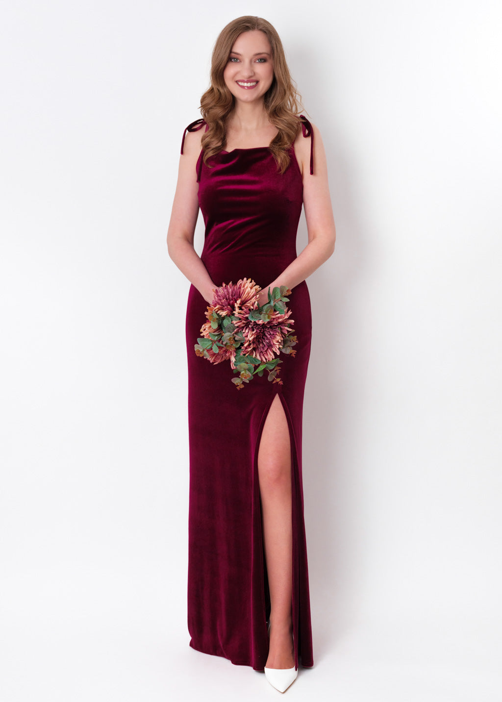 Plum burgundy slip slit velvet bodycon long dress