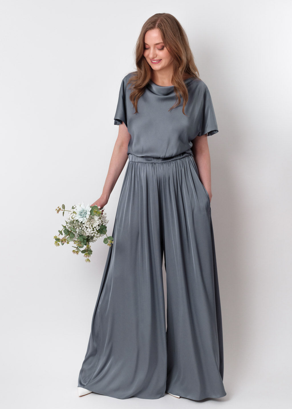Grey silk jumpsuit