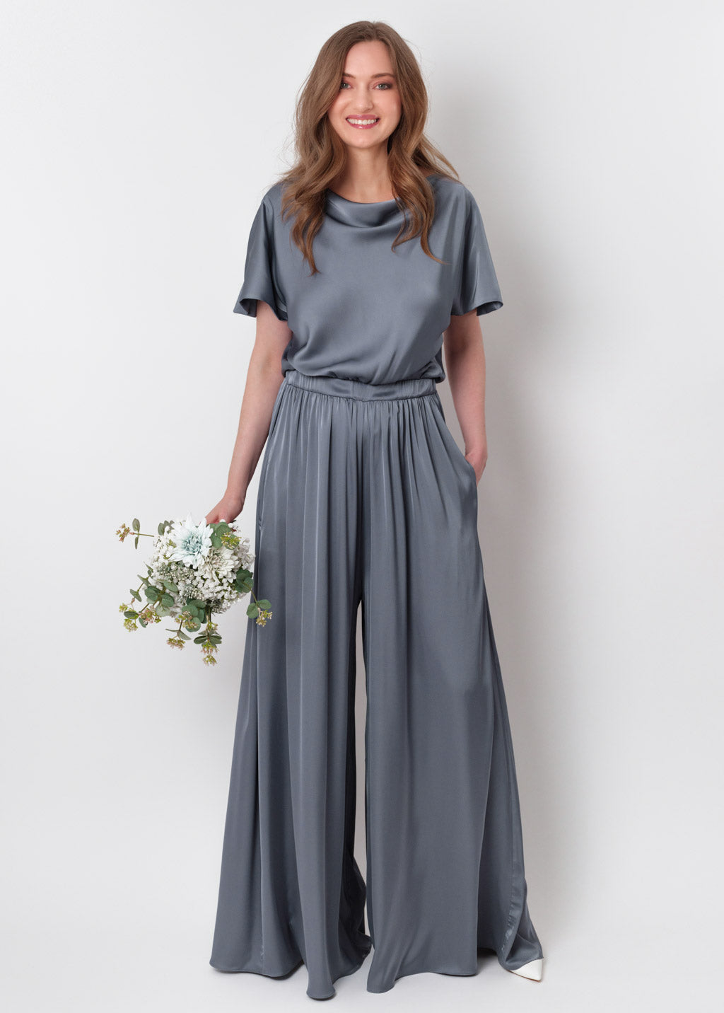 Grey silk jumpsuit