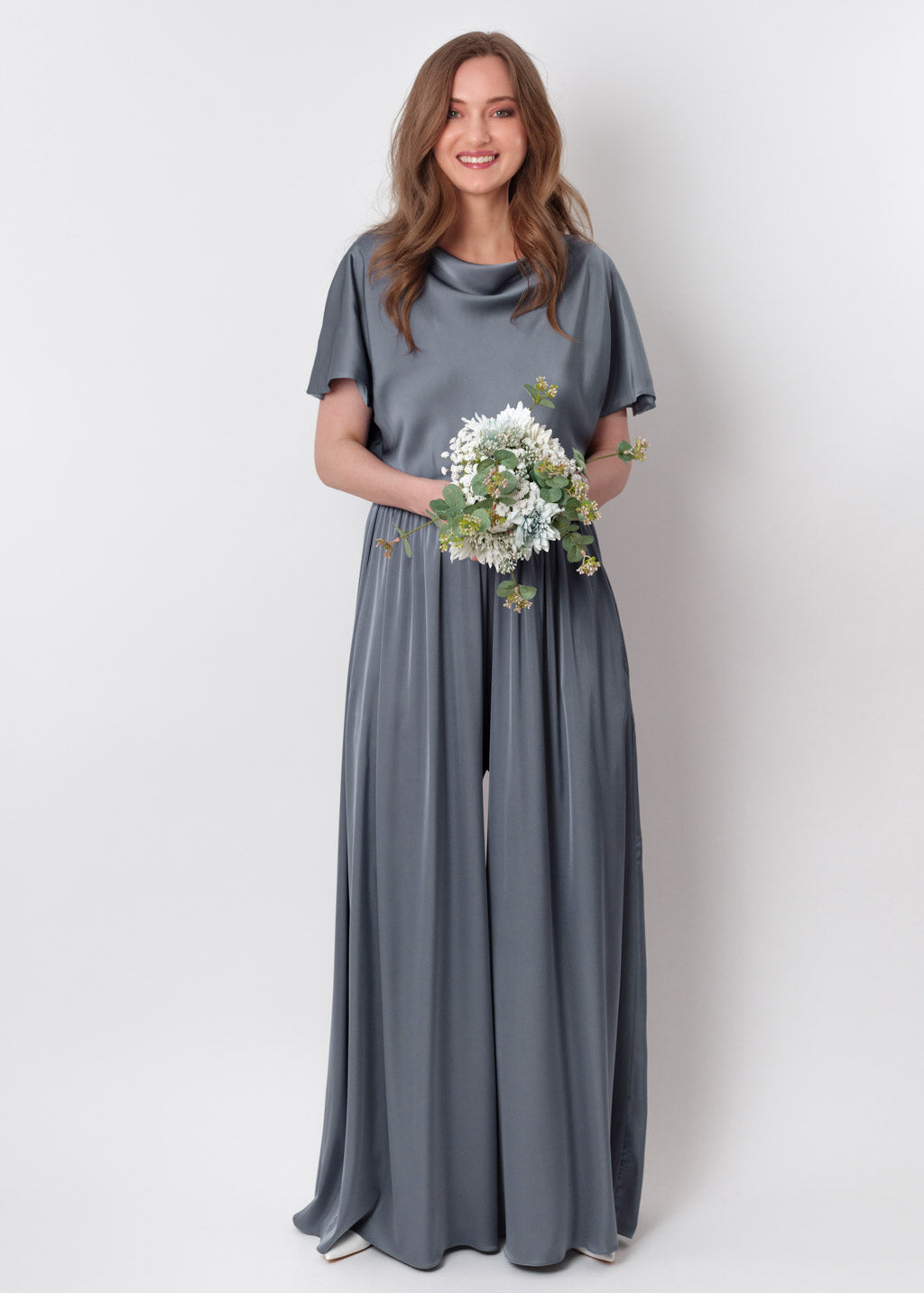 Grey silk jumpsuit