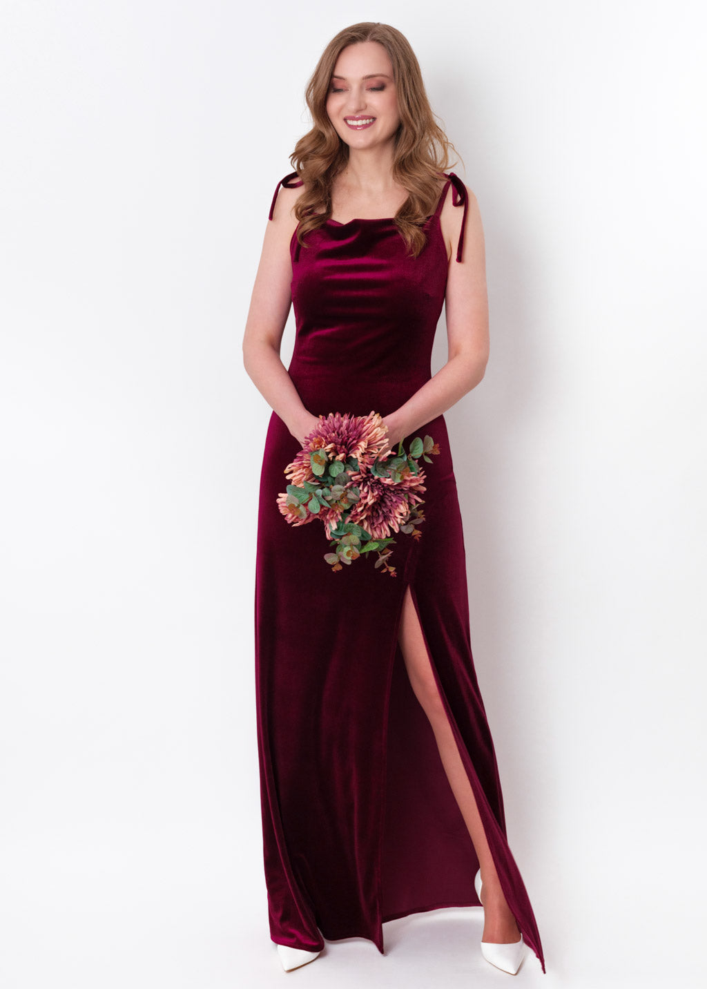 Plum burgundy slip slit velvet bodycon long dress