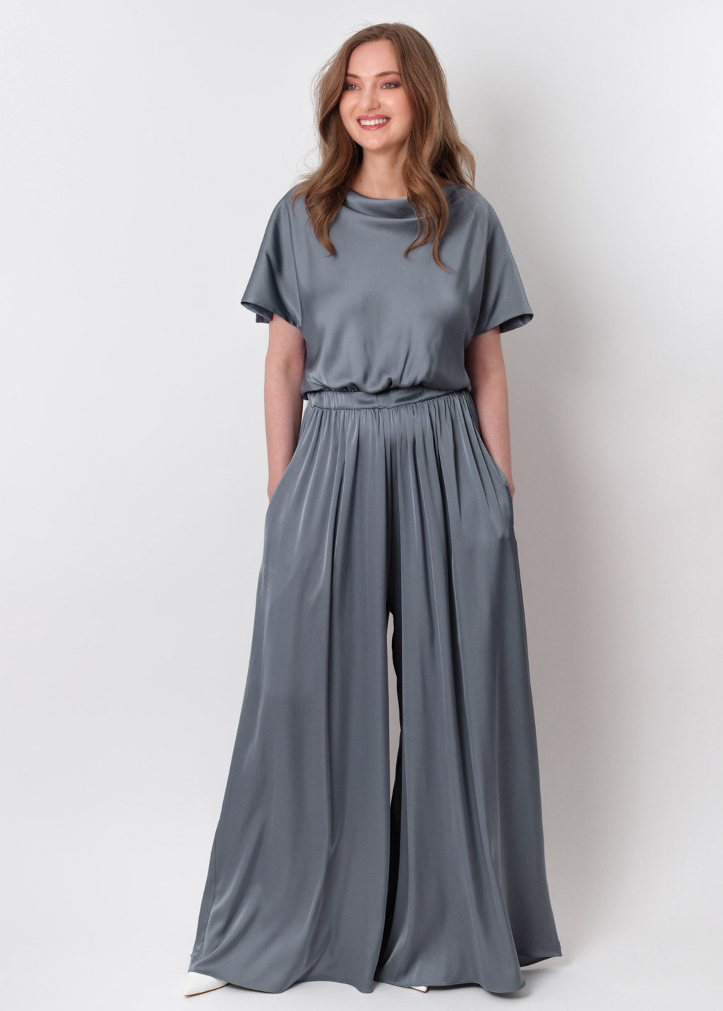 Grey silk jumpsuit