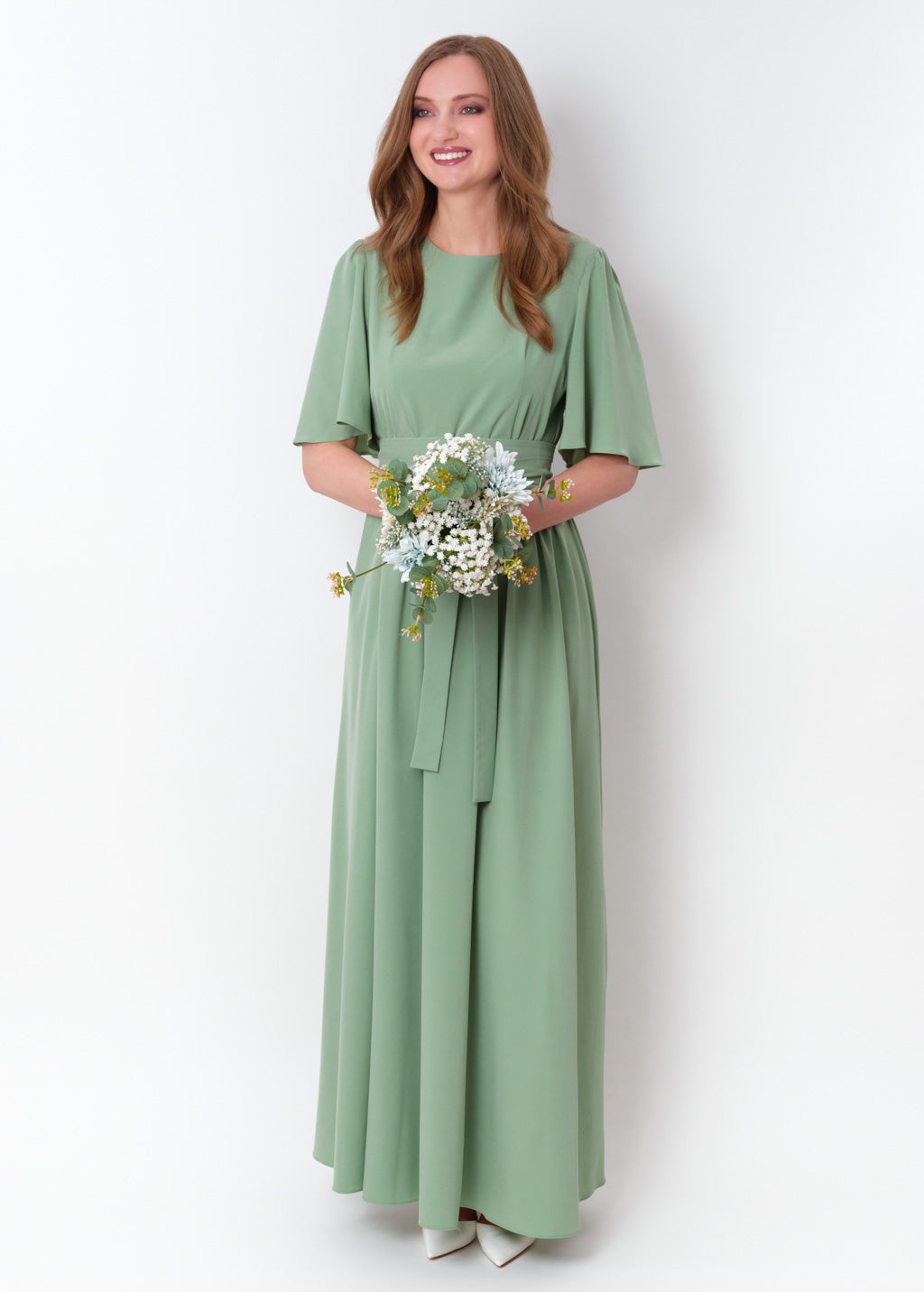Sage green long dress with belt