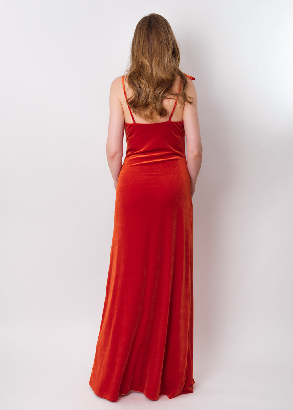 Rust orange slip slit velvet bodycon long dress