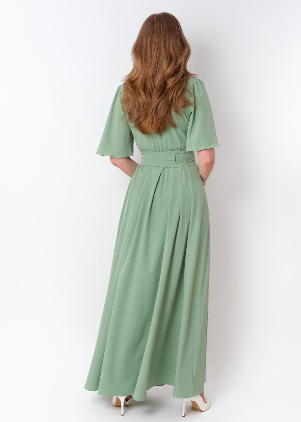 Sage green long dress with belt