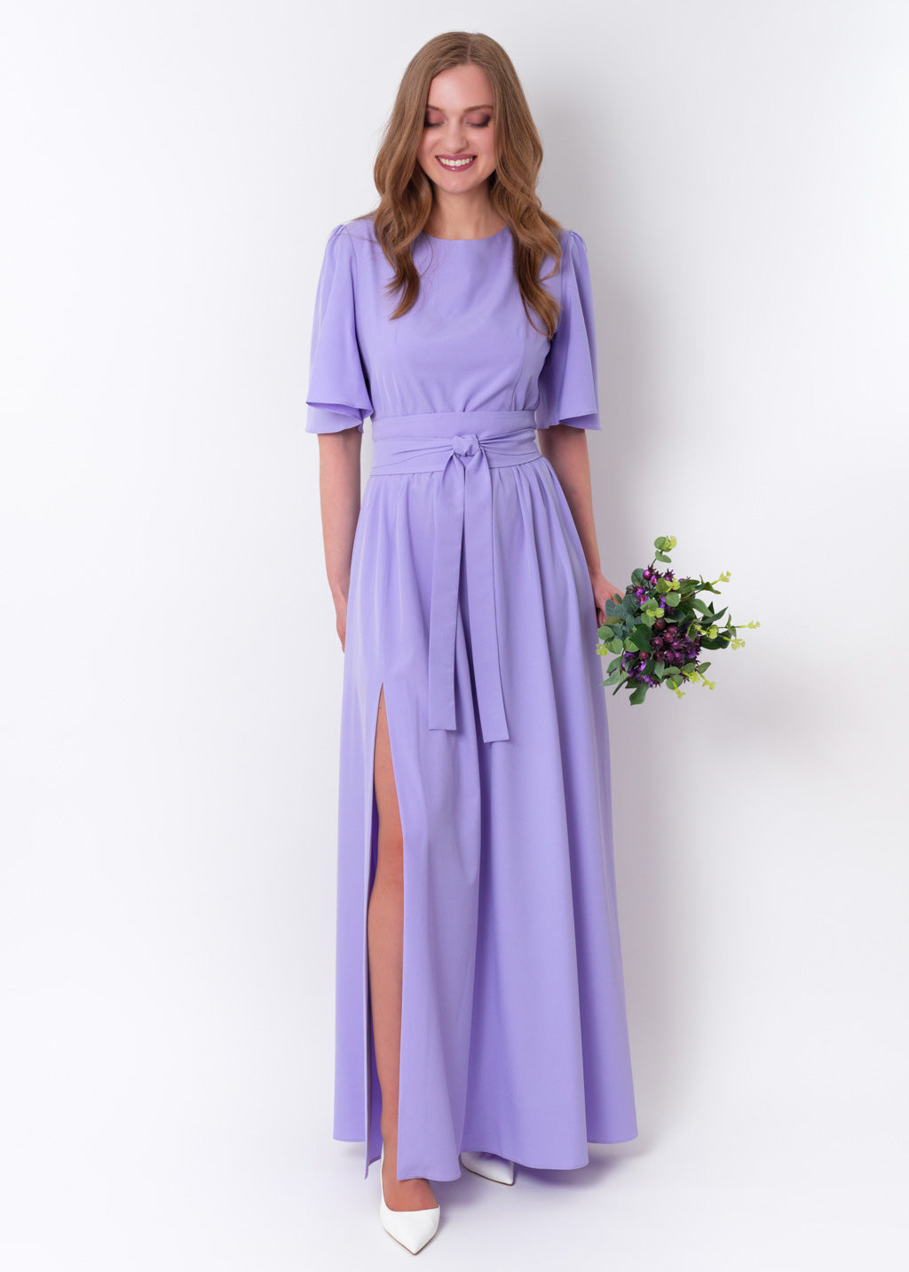 Light purple long dress with belt