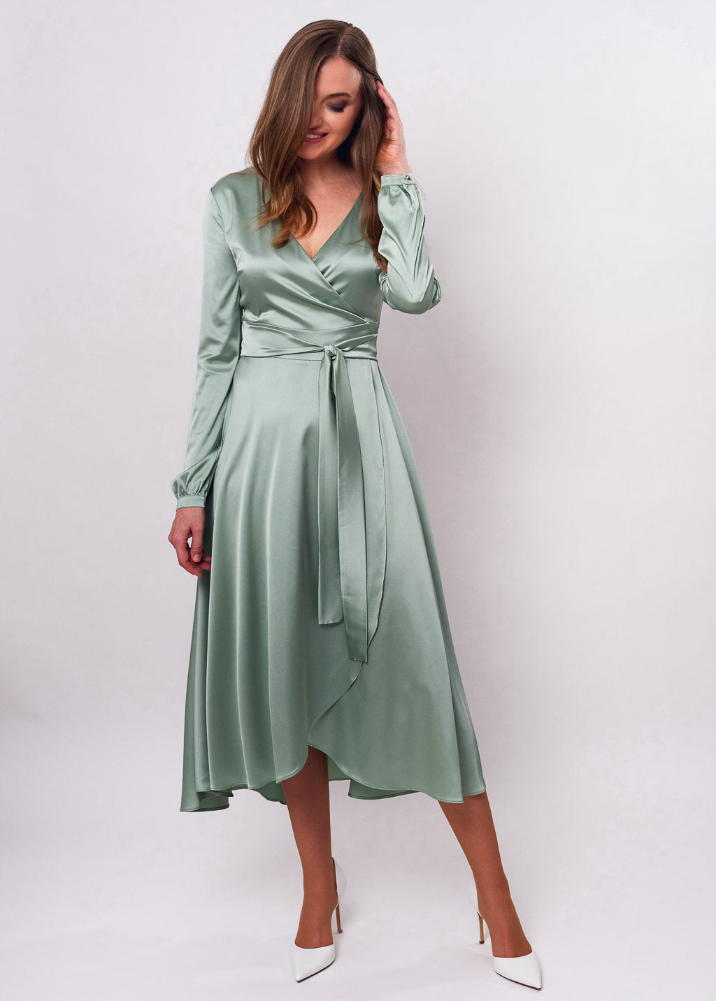 Sage green wrap dress