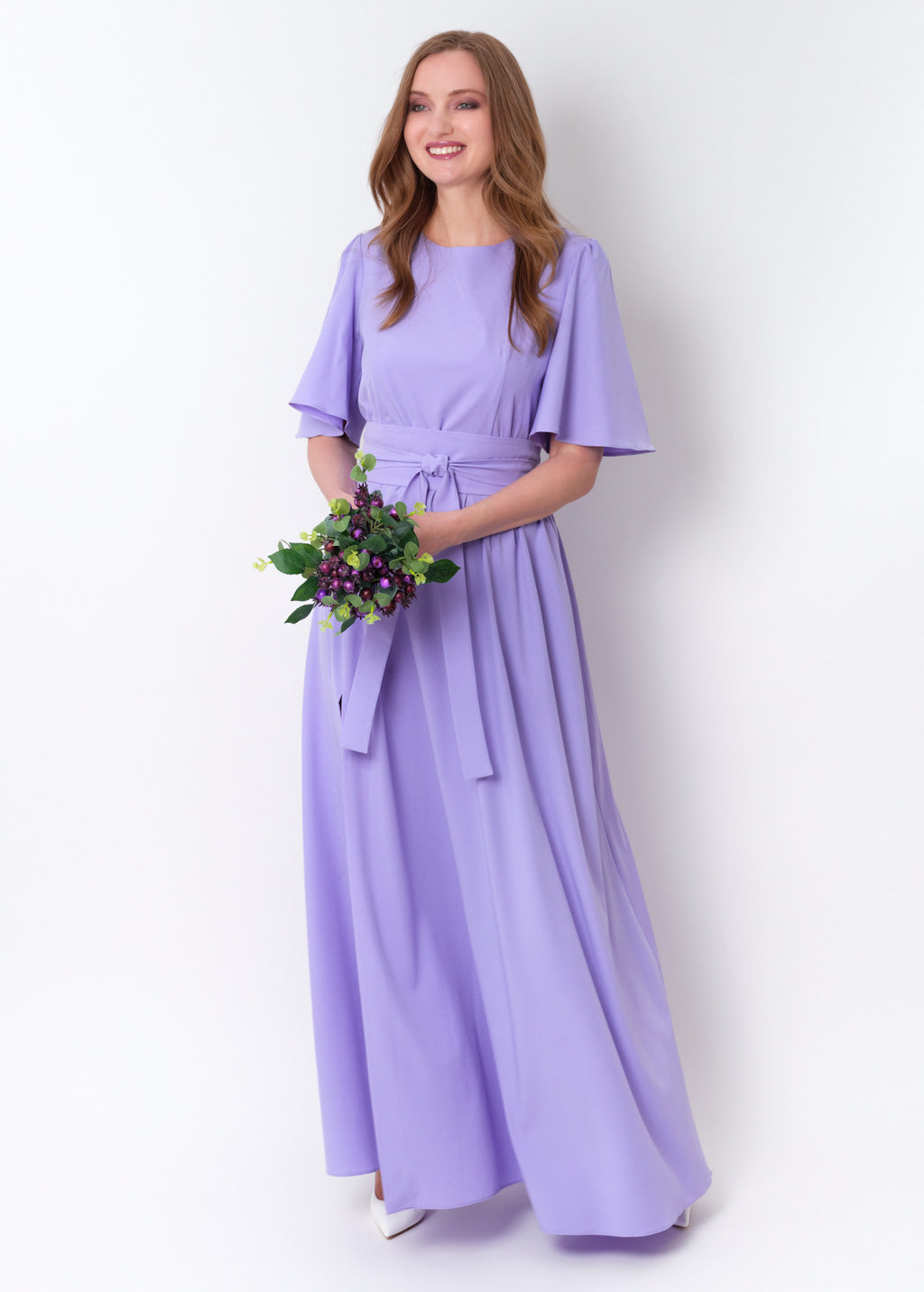 Light purple long slit dress with belt