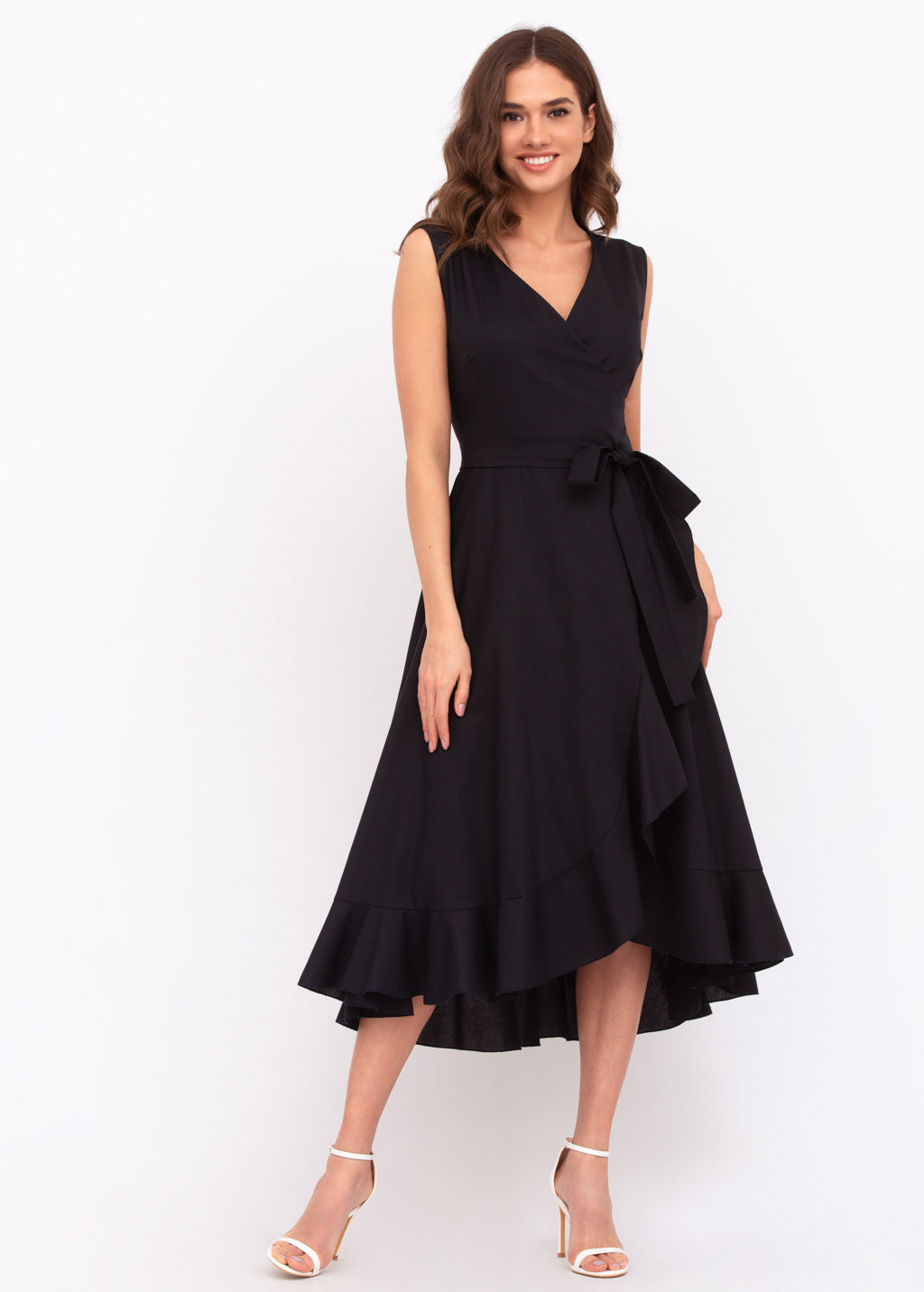 Black linen wrap dress