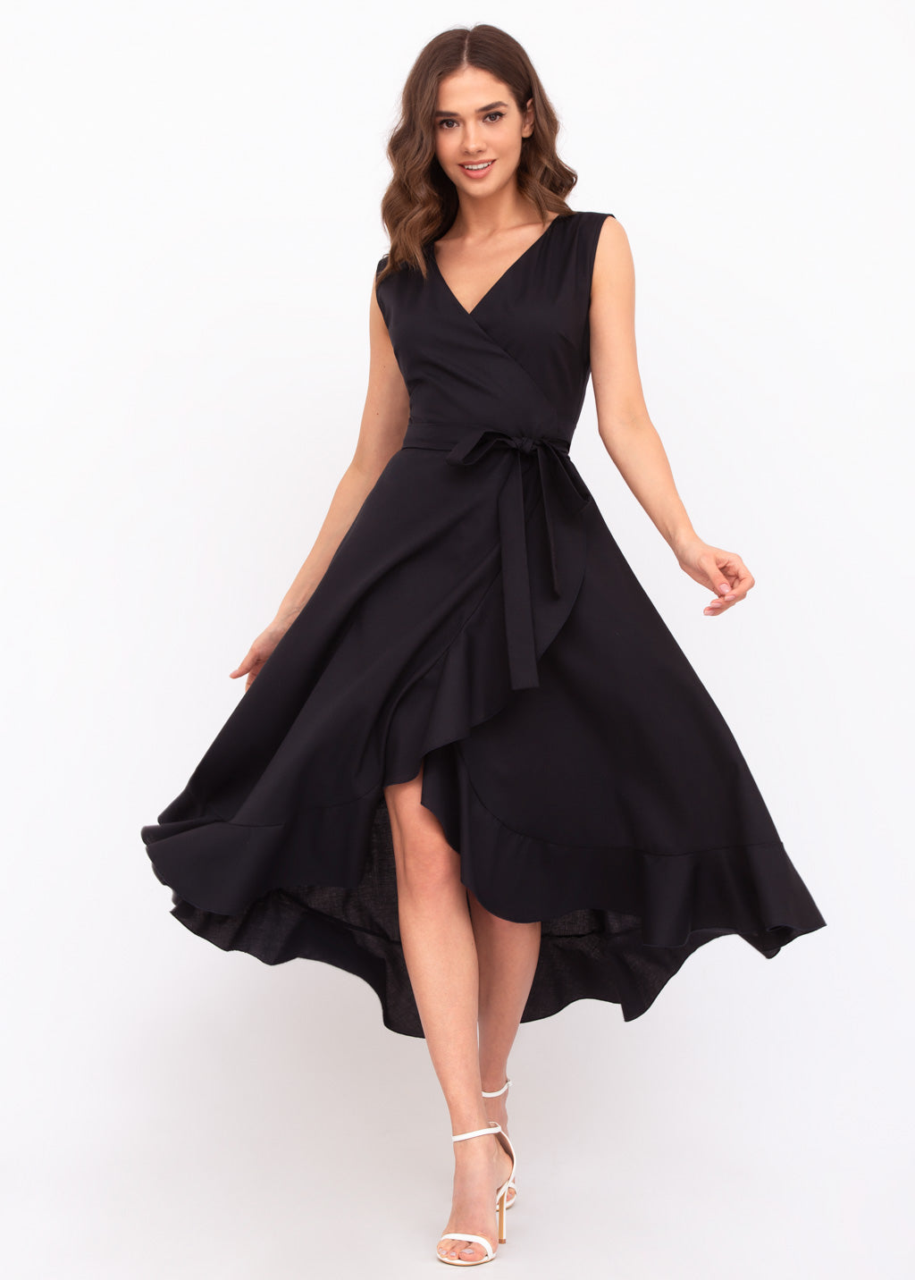Black linen wrap dress