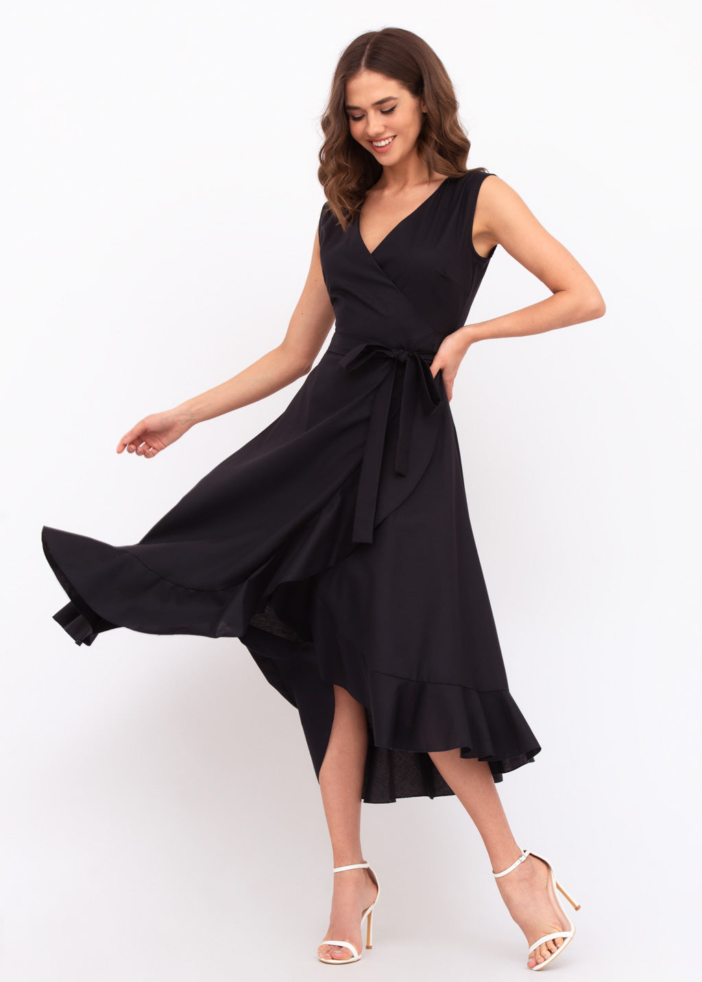 Black linen wrap dress