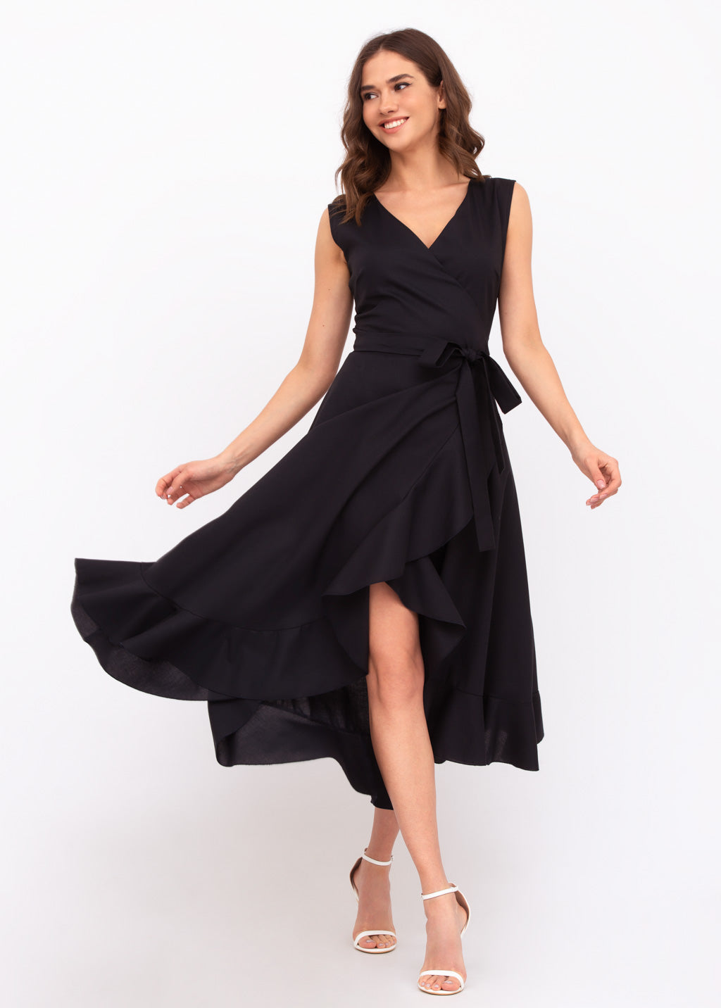 Black linen wrap dress