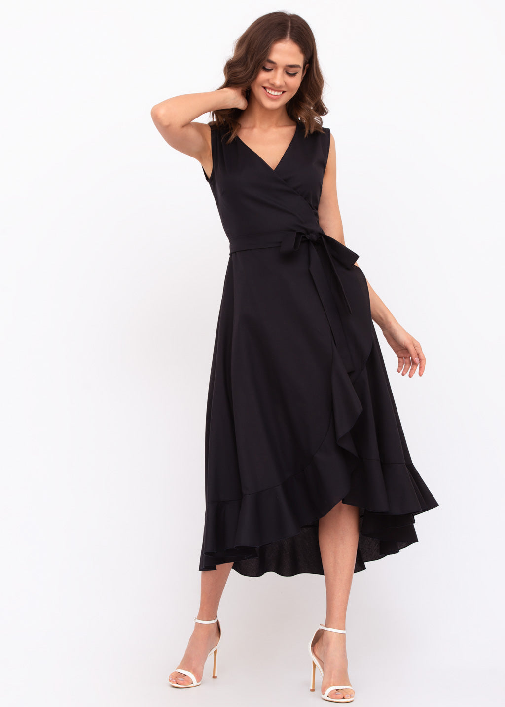 Black linen wrap dress